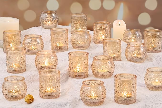 40 Pcs Assorted Gold Votive Candle Holders Bulk- Gold Candle Holders Bulk for Thanksgiving Christmas Table Decorations, Glass Tealight Candle Holder for Fall Wedding Table Centerpieces
