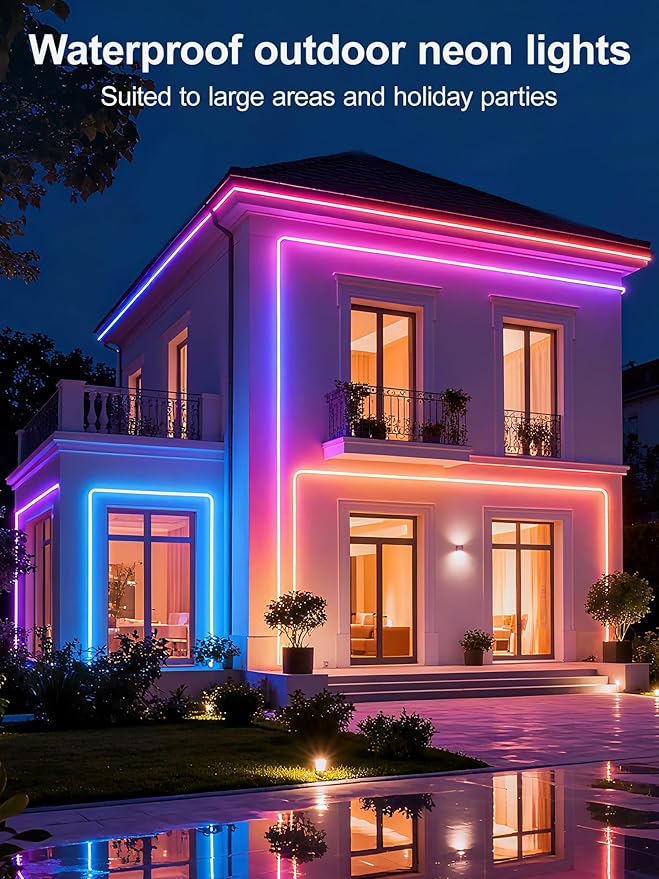 Neon Rope Lights, 50Ft RGB LED Strip Lights - App & Remote Control, Music Sync, IP67 Waterproof, Flexible Cuttable Neon Lights for Bedroom, Gaming, Party, Outdoor Decor, Multiple Modes