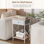 VECELO Nightstand with Drawer, Small Bedside Table with Storage and Adjustable Metal Legs, Wood End Table for Bedroom or Living Room, Perfect for Small Spaces and Modern Farmhouse Décor, Light Brown