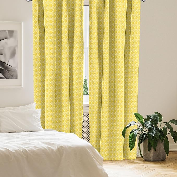 Ambesonne Yellow Window Curtains, Moroccan Trellis Pattern in Yellow Tones Vintage Eastern Pattern, Lightweight Decor 2-Panel Set with Rod Pocket, Pair of - 28" x 95", Mustard Yellow