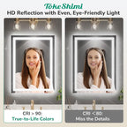 TokeShimi 48x36 Lighted Mirrors for Bathroom Wall,Front Lit + Backlit LED Mirror for Bathroom,Stepless Dimmale 3 Colors,Anti-Fog,Tempered Glass,Memory Function,Waterproof,UL Listed