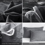 MooMee Bedding Duvet Cover Set 100% Washed Cotton Linen Like Textured Breathable Durable Soft Comfy (Heathered Dark Grey, Super King 108"x98")