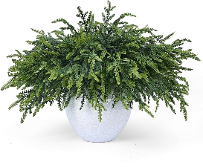 50 Pcs Christmas Greenery Pines Branch Pine Branches Artificial Green Pine Stem - Real Touch for Vase DIY Crafts Flower Arrangement Home Indoor Christmas Decor(18 Inch)