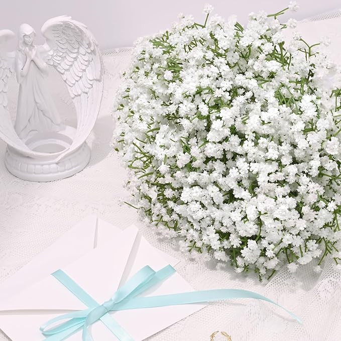 50 Pcs Babys Breath Artificial Flowers, Baby Breath Flowers Artificial Bulk, Real Touch White Fake Flowers, Faux Babies Breath Gypsophila for Wedding Home Decor Floral Arrangement