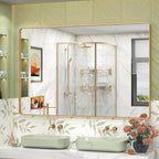55x36 Inch Gold Framed Bathroom Mirror, Rectangle Brushed Gold Metal Vanity Mirror, Large Modern Mirror for Wall, Rounded Corner, Tempered Glass, Anti-Rust, Shatterproof (Horizontal/Vertical)