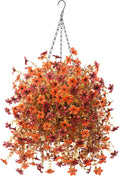 INQCMY Fall Artificial Faux Hanging Flowers Plants Basket for Outdoor Outside Decoration,Fake Silk Daisy in Planter Realistic UV Resistant for Home Porch Balcony Patio Yard Autumn Decor（Orange Brown）
