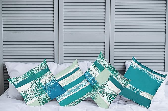 Ambesonne Grunge Throw Pillow Cushion Case Pack of 4, Abstract Design Simplistic Minimal Stripes Brushstrokes Contemporary, Modern Accent Double-Sided Digital Printing, 18", Teal Blue and Mint Green