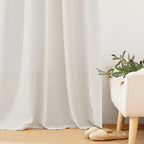 RYB HOME Natural Linen Curtains for Living Room Bedroom, Light Filtering Lightweight Short Window Treatments Boho Country Rustic Semi Sheer Drapes, W 34 x L 45 inches, Linen, 2 Panels Set