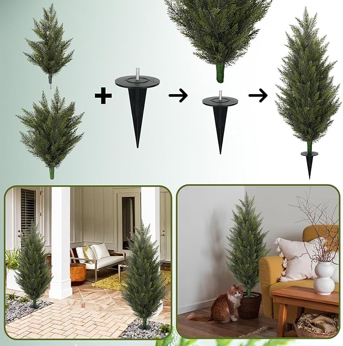 3.6FT Fake Topiary Trees Artificial Outdoor 2 Pcs Faux Cedar Tree UV Resistant Shrubs for Outdoor Patio, Porch, Garden Indoor Planters Home Decoration