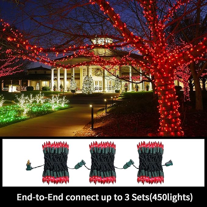 LAMPHOME Super-Bright Extendable RED Christmas Lights Decoration 150Lights 31.9ft UL Certified Mini Bulb String Lights Set for Outdoor Christmas Tree Garden Holiday Party Patio Wedding Garland Decor