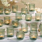 24pcs Assorted Green Votive Candle Holders for Table Centerpiece, Ribbed Tea Lights Candle Holder Glass, Green Candle Holders for Wedding Table Decor, Bridal Shower and Tea Party Decorations