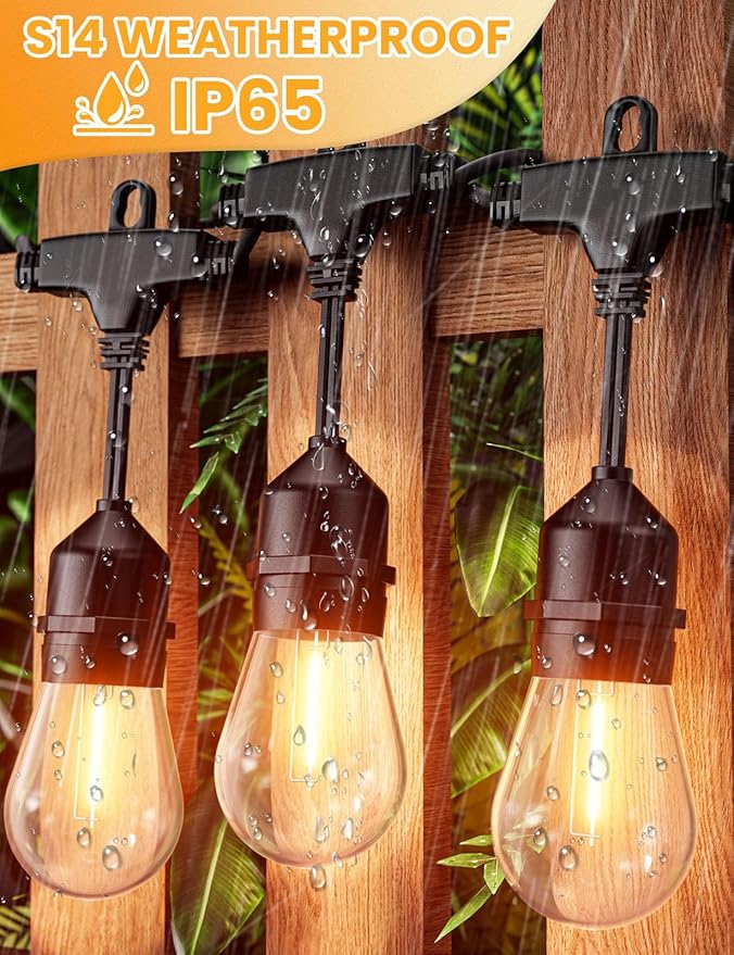 Svater Outdoor Led String Lights 75 FT, Patio Lights for Outside with 26pcs S14 Shatterproof Bulbs, IP65 Waterproof Commercial Grade Market Light, 1 Watt E26 Dimmable 2700K Warm White