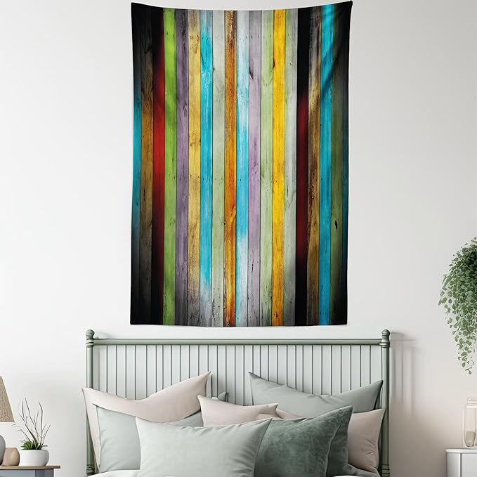 Lunarable Colorful Tapestry Queen Size, Vertical Wood Planks in Carpentry Oak Timber Rustic Country Life, Wall Hanging Bedspread Bed Cover Wall Decor, 88" X 88", Brown