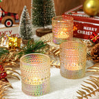 24 Pcs Votive Candle Holders, Iridescent Glass Holders Bulk for Table Centerpiece, Tea Lights Candle Holders for Wedding Shower, Party and Home Decor