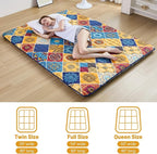 Japanese Floor Mattress Twin, Anti-Slip Japanese Futon Foldable Tatami Mat for Guests, Boho Orange Checkered