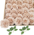 Artificial Flowers 25pcs Fake Roses, Caramel Foam Rose Faux Flower for DIY Wedding Bouquets Bridal Shower Centerpieces Floral Arrangements Home Decorations Party Backdrops Table