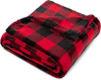 PAVILIA Black and Red Buffalo Plaid Fleece Bed Blanket Queen Size, Soft Checkered Flannel Blanket for Sofa, Plaid Christmas Couch Throw Bed, Warm Cozy Decorative Blanket Fall Decor Gift, 90x90