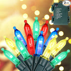 Blissun Christmas Lights, 50-Count Green Wire Light Set, Battery Operated Christmas Mini String Light with 8 Modes, 16 ft Fairy Lights for Christmas Tree Garden Wreath Decorations (1 Pack, Multicolor)