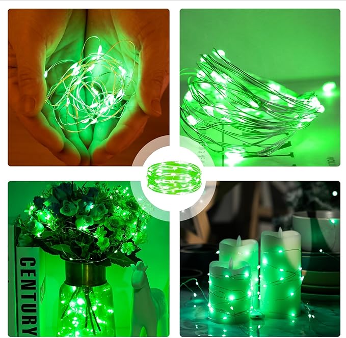 6PCS Green Fairy Lights Battery Powered with Remote, 7ft 20Leds Changing Twinkle String Lights with Timer, Waterproof Small Silver Wire Firefly Starry for DIY Wedding Party Christmas