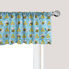 Ambesonne Cartoon Window Valance, Summer Style Funny Demonstration of Happy Flying Characters and Hexagon Comb, Curtain Valance for Kitchen Bedroom Decor with Rod Pocket, 54" X 12", Sky Blue Mustard