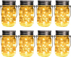 GIGALUMI Solar Mason Jar Lights, 8 Pack 30 Led String Fairy Lights Garden Lights Outdoor Waterproof Hanging Solar Lanterns for Outdoor, Garden, Patio, Lawn, Balcony Decoration
