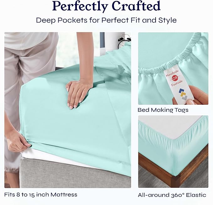 California Design Den Split King Sheets Sets for Adjustable Bed - Soft 400 Thread Count Sateen, Natural 100% Cotton Sheets with Deep Pockets, Breathable, Cooling and Durable Bedding Set - Seafoam