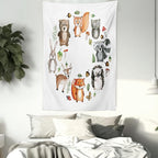 Lunarable Woodland Tapestry, Animals of The Forest Mushrooms Acorns Circular Frame Cartoon Pastel Colors, Wall Hanging for Bedroom Living Room Dorm Decor, 60" X 80", Multicolor