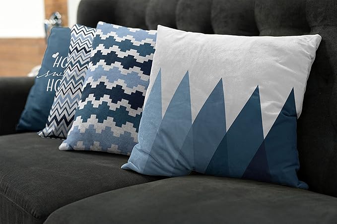 Ambesonne Modern Throw Pillow Cushion Case Pack of 4, Geometric Style Pattern of Triangles Zigzags Love Home Phrase Design, Modern Accent Double-Sided Digital Printing, 18", Petrol Blue and White