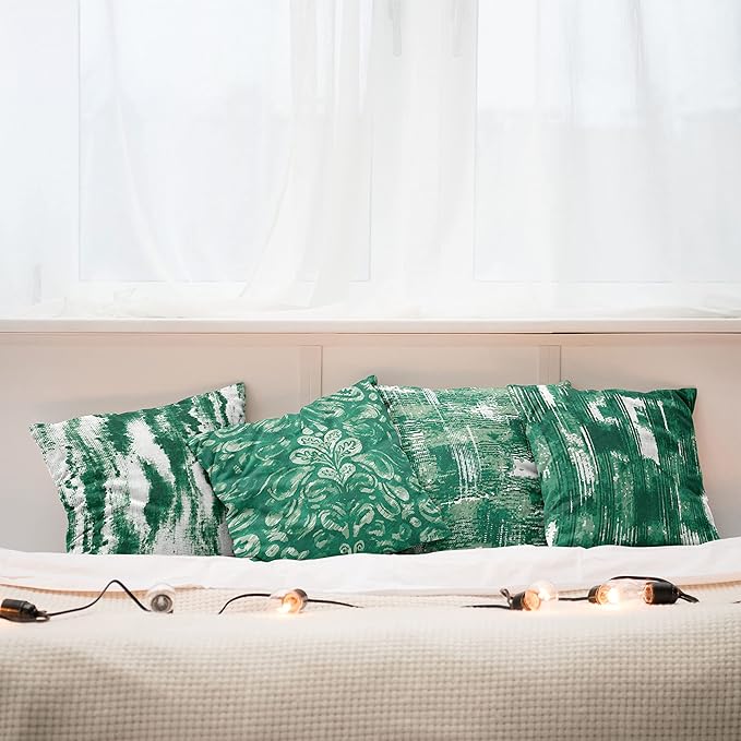 Ambesonne Vintage Throw Pillow Cushion Case Pack of 4, Abstract Grunge Effect Brushstrokes and Waving Striping Stains Paisley Drops, Modern Accent Double-Sided Digital Printing, 20", Forest Green