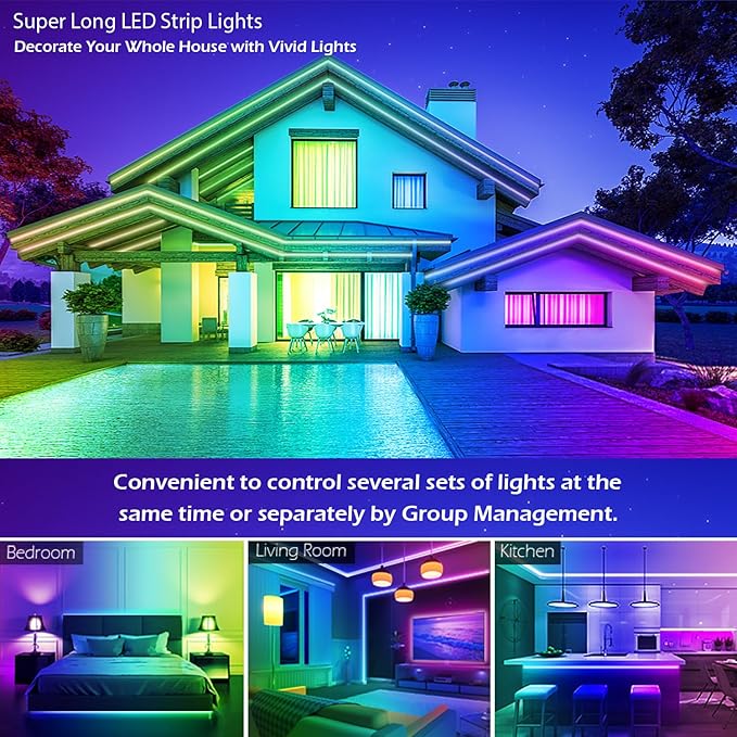 41FT Led Strip Lights,Long Smart Led Light Strips Music Sync 5050 RGB Color Changing Rope Lights,Bluetooth APP/IR Remote/Switch Box Control Led Lights for Bedroom,Home Decoration,Party,Festival