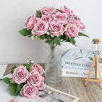 Artificial Roses Flower Dusty Rose Flowers - 8 Bundles Rose Bouquet Fake Silk Flowers Realistic Faux Florals Bulk for Wedding Bridal Party Baby Shower Arrangements Centerpieces Home Decorations