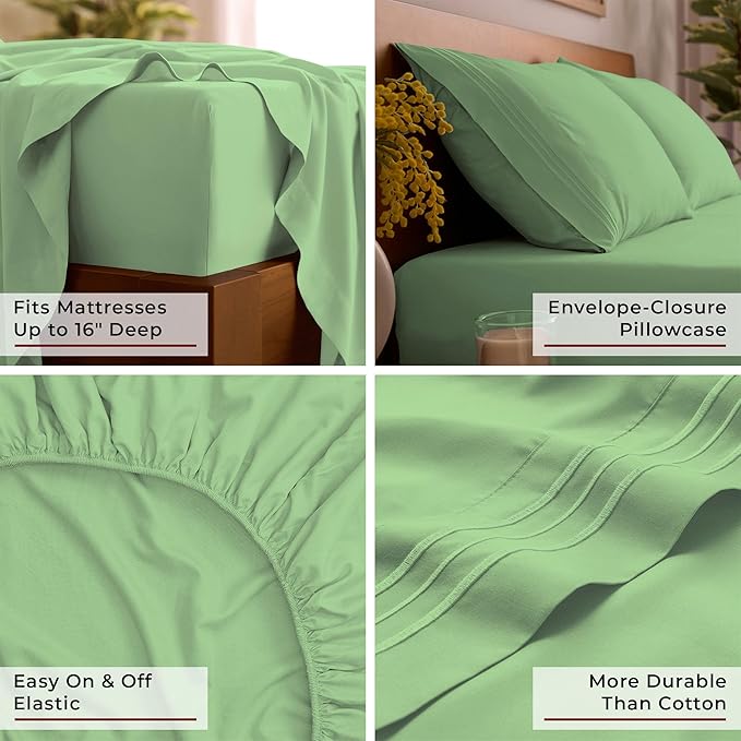 Mellanni Full Sheets Set - 4 PC Iconic Collection Bedding - Hotel Luxury, Extra Soft, Cooling Bed Sheets - Wrinkle, Fade, Stain Resistant (Full, Pistachio)