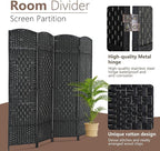 4 Panel Room Divider Folding Privacy Divider 6 Ft Indoor Wall Divider Portable Partition Wood Screen, Black