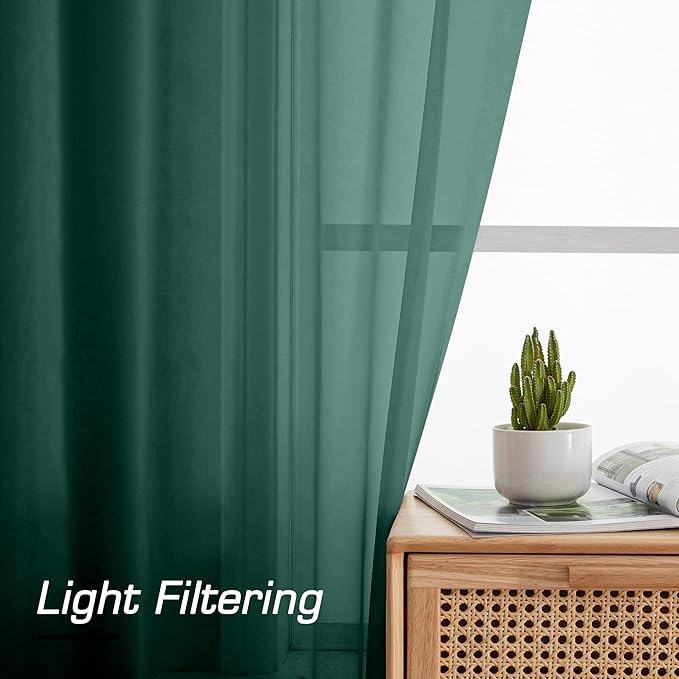 Aiyufeng Hunter Green Sheer Curtain Drapes 72 Inch Length 2 Panels for Living Room, Light Filtering Voile Green Drapes for Bedroom, Patio, Sliding Door, Each 42" W x 72" L