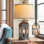 QiMH Table Lamp for Living Room, Farmhouse Lamps with USB A+C and Nightlight, 26" Rustic Bedside Lamps with 3-Way Dimmable Touch Control, Nightstand Lamp for Bedroom, Bronze, 1 Pack