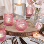 DARJEN 12Pcs Pink Votive Candle Holders - Glass Tea Light Candle Holder for Flameless LED Tea Waxes, Romantic Candle Holder for Wedding Decor, Various Parties & Dinner Table