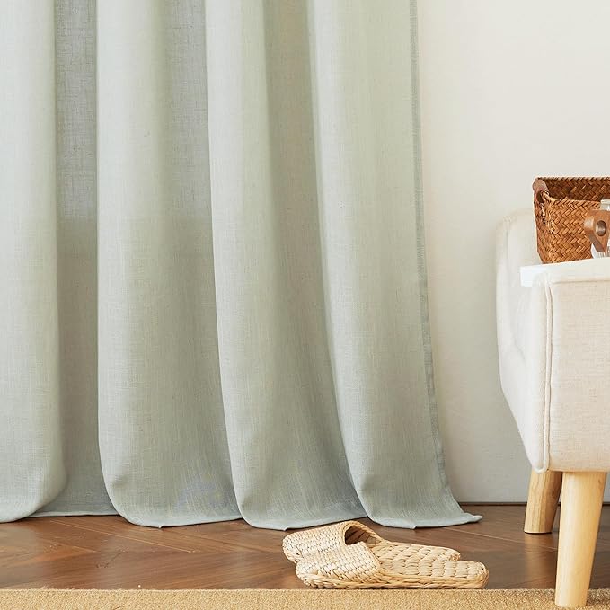 RYB HOME Natural Linen Curtains 72 inch Length for Living Room Bedroom, Light Filtering Sun Protection Privacy Assured Breathable Burlap for Home Office, W 52 x L 72 inch, 2 Pcs, Sage Green