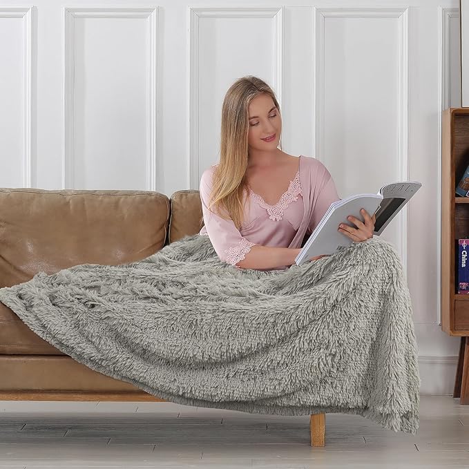 Tuddrom Decorative Extra Soft Faux Fur Blanket Twin Size 70" x 78",Solid Reversible Fuzzy Fluffy Cozy Plush Fleece Comfy Microfiber Blanket for Couch Sofa Bed,Quiet Grey