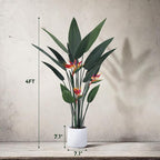 Artificial Bird of Paradise Plant 4 Ft Tall Fake Banana Leaf Plant for Indoors and Outdoors, Artificial Flowers, Faux Palm Tree with Plastic Pot for Office and Home Decor