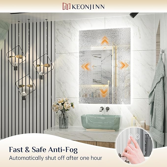 Keonjinn 60 x 28 Inch LED Bathroom Mirror with Lights Backlit Vanity Mirror Anti-Fog Lighted Bathroom Mirror Large Wall Mounted Dimmable Makeup Mirror with Memory Function(Horizontal/Vertical)