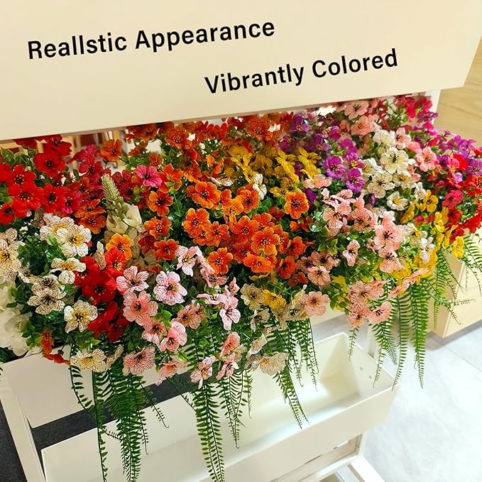 28 Bundles Silk Daisy Fake Plants Faux Flowers UV Resistant Fake Bushes Plastic Artificial Flowers Faux Outdoor Indoor Plants for Spring Summer Decoration (7 Colors)