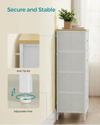 SONGMICS Dresser for Bedroom, Fabric Dresser with 4 Drawers, Metal Frame, Small Chest of Drawers, White and Oak ULTS314W57