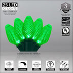 25 Green C7 Christmas Lights, 17 Ft – LED String Light Set by Wintergreen for Outdoor Holiday Lighting, St. Patrick's Day, and Halloween