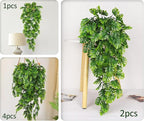 RECUTMS Artificial Hanging Plants 4Pcs, Fake Monstera Leaves Ivy Vine Faux Greenery UV Resistant Tropical Palm Leaf Swag Plant for Garden Home Jungle Hawaiian Luau Party Outdoor Indoor Spring Décor