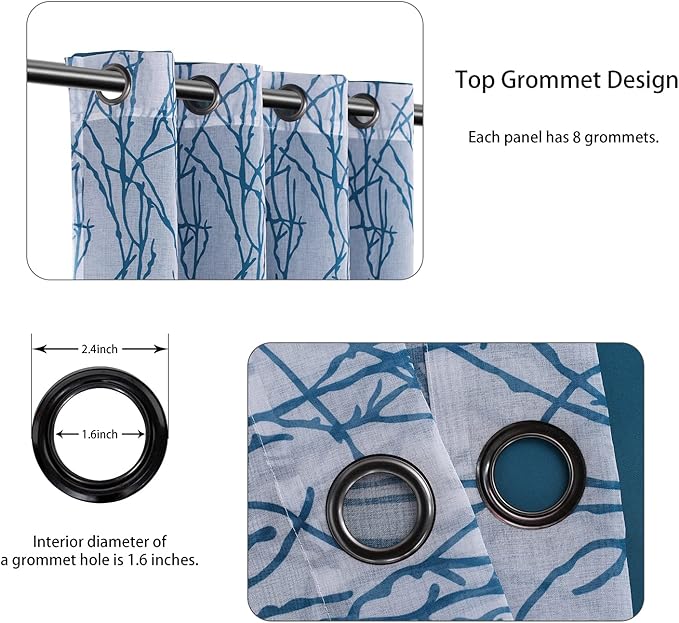 BONZER Mix and Match Curtains - 2 Pieces Branch Print Sheer Curtains and 2 Pieces Blackout Curtains for Bedroom Living Room Grommet Window Drapes, 54x95 Inch/Panel, Teal, Set of 4 Panels