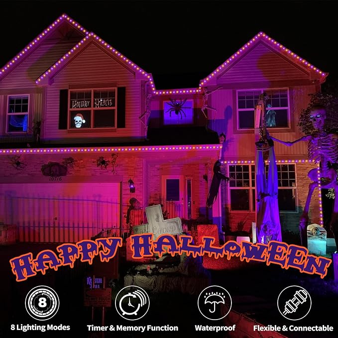 50ft 360 LED Rope Lights Outdoor, Connectable and Flexible Tube Lights with 8 Modes, Waterproof Indoor Outdoor LED Rope Lighting for Deck, Garden, Pool, Patio, Holloween Decorations (Orange & Purple)