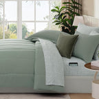 Monbix King Size Comforter Set - 7 Pieces Bed in a Bag King, Sage Green Track Stitching Bedding Sets, All Seasons Down Alternative Bed Set with Sheets, Pillowcases & Shams