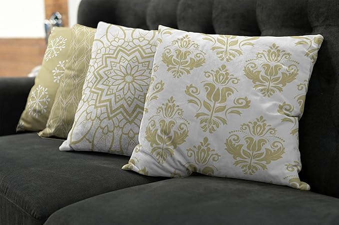 Ambesonne Retro Throw Pillow Cushion Case Pack of 4, Trellis Grid Medieval Floral Damask Mandala Flower Ornament in Modern Monochrome, Modern Accent Double-Sided Digital Printing, 18", Pale Khaki