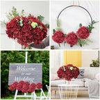 AVIVIHO Burgundy Artificial Flowers Fake Hydrangeas 10pcs Heads Full Faux Hydrangea Flowers Artificial Silk Flowers with Stems for Wedding Home Party Shop Baby Shower Decoration