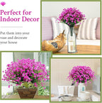Hoteam 40 Bundles Outdoor Artificial Flowers Plants UV Resistant Outside Faux Flowers Plastic Fake Plants Outdoor Summer Fall Four Seasons Decoration Shrubs Garden Porch, Purple Red
